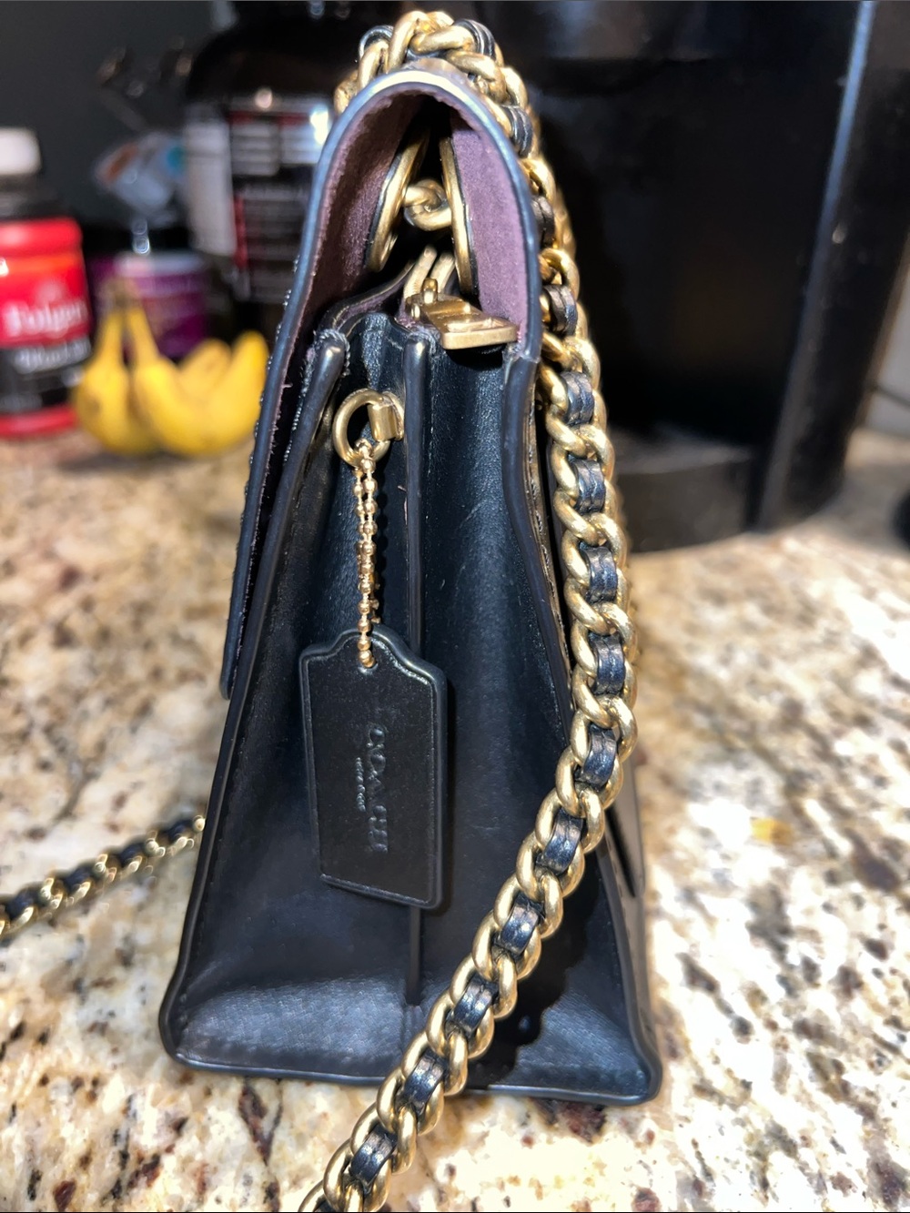 Coach Parker Black Leather Shoulder Bag with Gold Chain - Picture 7 of 11